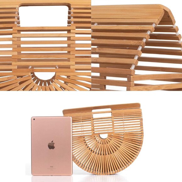 Women's Handmade Bamboo Tote Bag Small Natural Summer Beach Purse - Picture 5 of 5